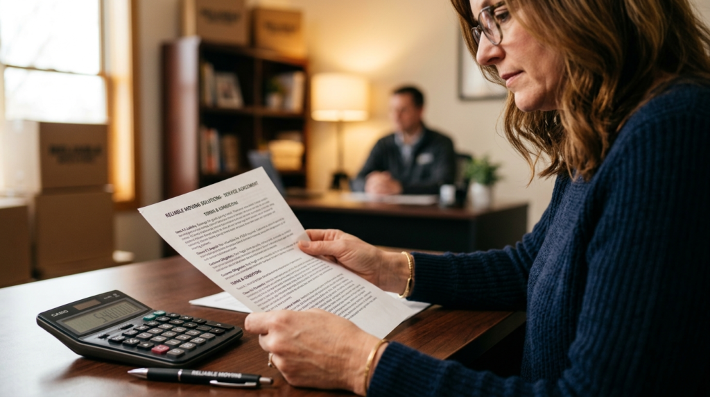 Close-up professional photograph of customer reading detaile