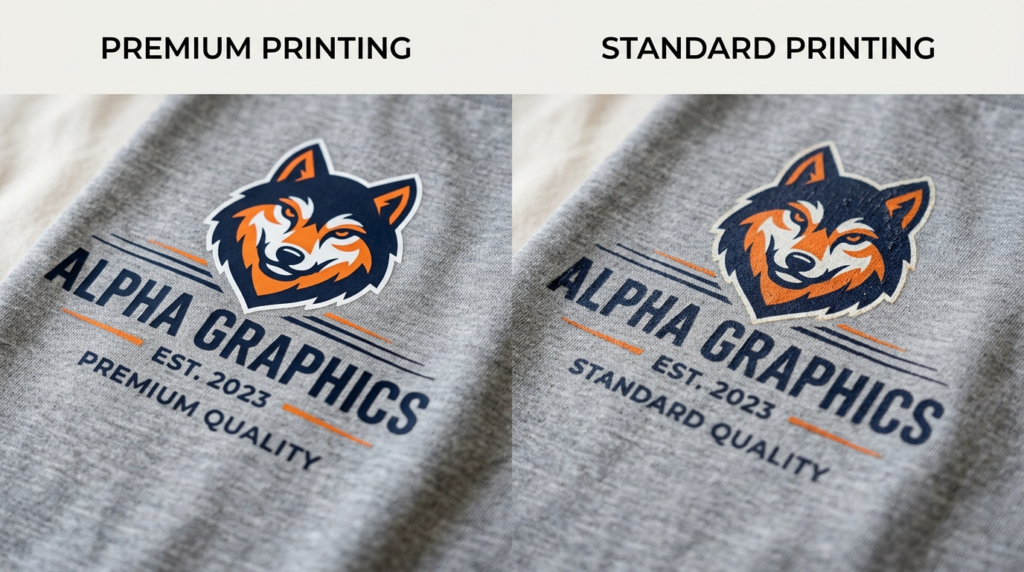 Close-up detail shot of custom printed t-shirt fabric showin