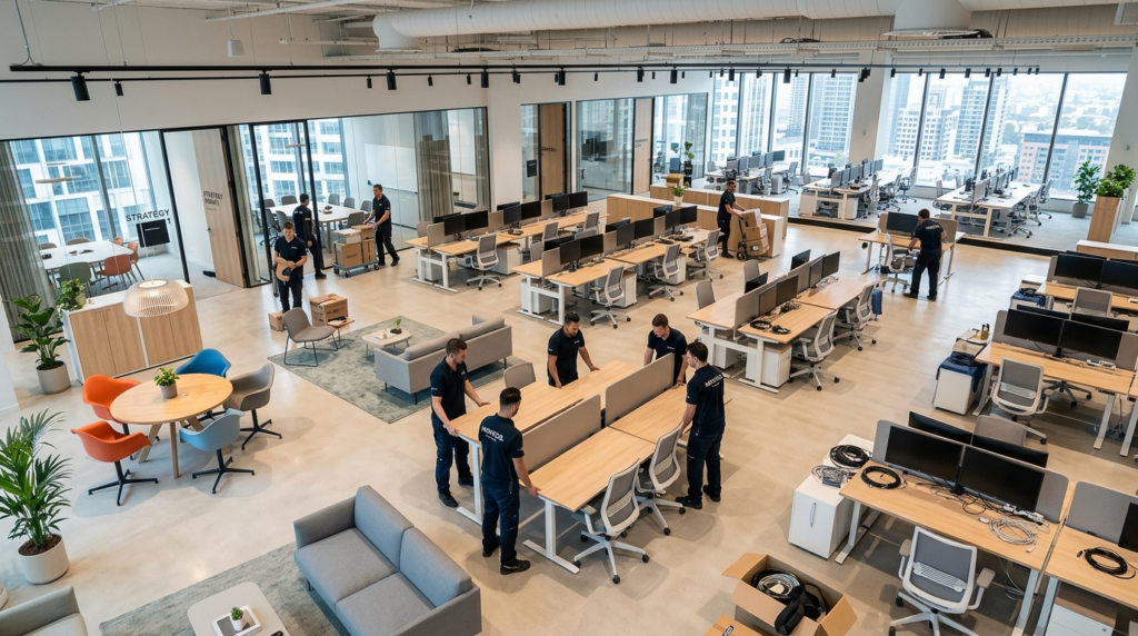 Aerial view of commercial office interior being refurbished 