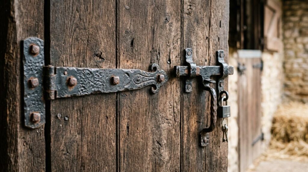 Close-up detail shot of high-quality wooden stable door hard