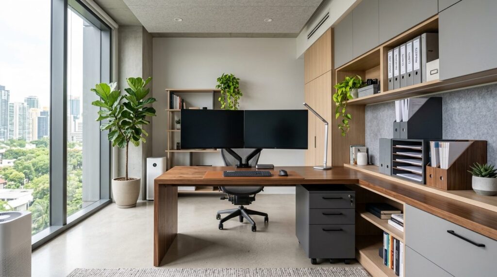 Modern home office interior in 2026 with dedicated workspace